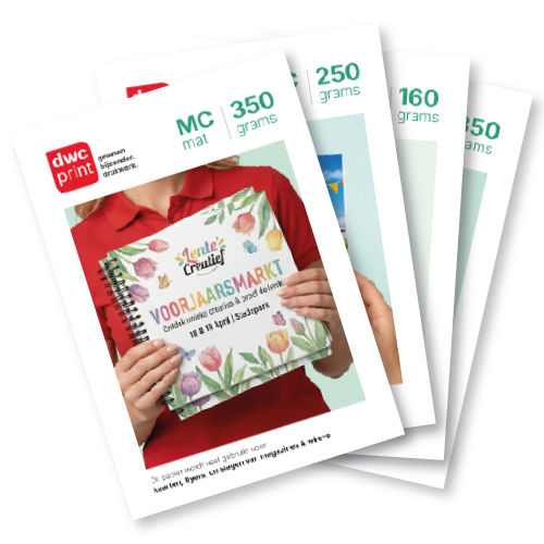 dwcprint materiaalsamples met verschillende papiergewichten
